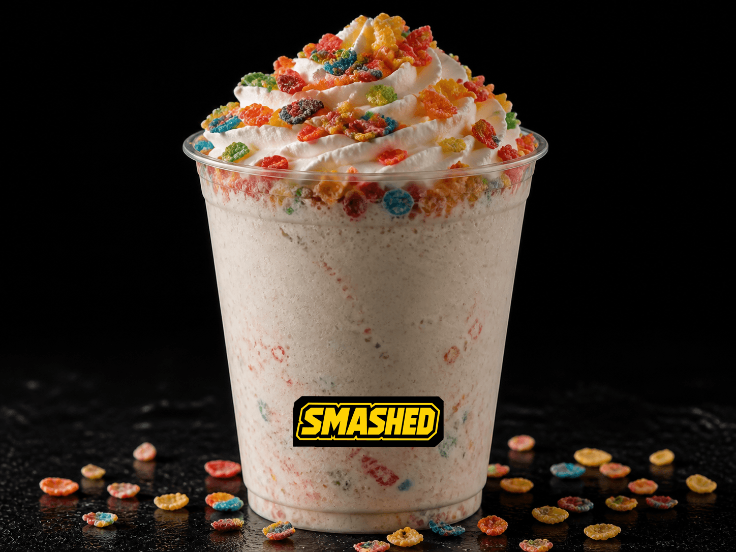 Fruity Pebbles shake in a branded clear cup