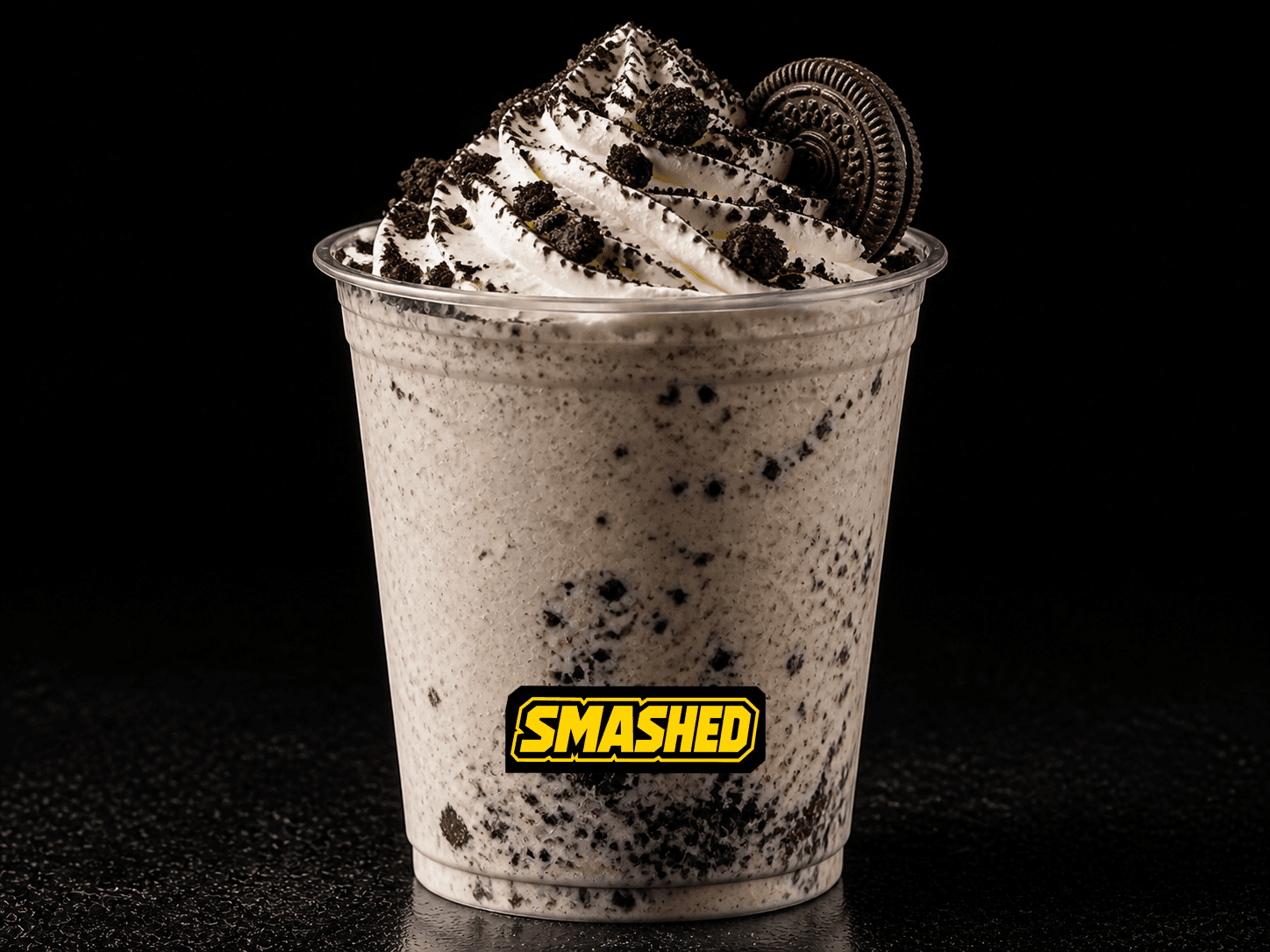 Oreo shake in a branded clear cup